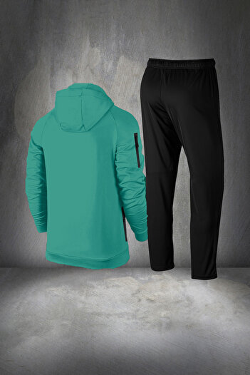 POSEIDON STORM Ανδρικό Water Green Νέο Supra Combed Cotton Fabric με τσέπη με φερμουάρ Casual Full Sweatpants Σετ S-3XL