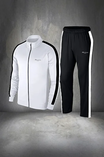 POSEIDON STORM طقم بدلة رياضية بيضاء للرجال - مقاس كبير، 4xl-10xl، قماش قطني ممشط سوبرا، طقم أنيق وأنيق