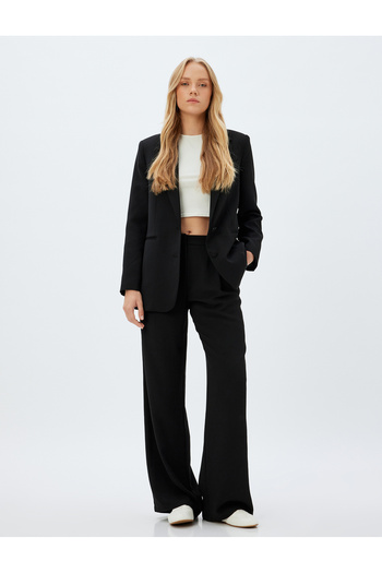 Koton Straight Leg Trousers Pleat Detailed Pocketed Crepe Fabric