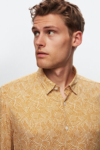Twn Καλοκαιρινό πουκάμισο Mustard Slim Fit