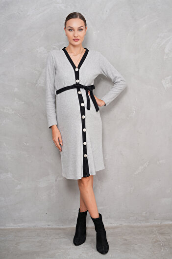 Miss Dünya Lissa Buttoned Front Soft Corduroy Maternity and Maternity Midi Dress