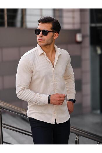 Valiberta Premium Striped Velvet Shirt - Cream