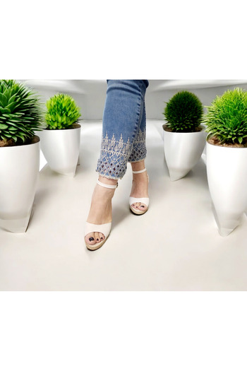 GokceKundura06 Straw Linen Casual Sandals - 8 Cm. Heel, Stylish and Comfortable Sole