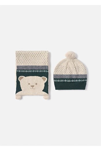 MAYORAL Beige Baby Teddy Bear Hat and Scarf Set - 10767