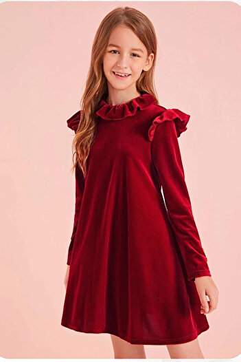 My Kids Wear Ruffle Detailed Velvet Dress