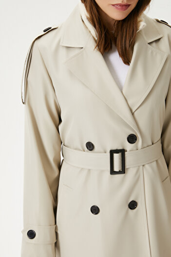 Ritnice Women's Detroit Lined Epaulet Detailed Long Stone Trench Coat