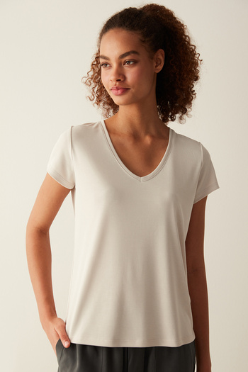 Penti Beige V-Neck Loose Modal T-Shirt