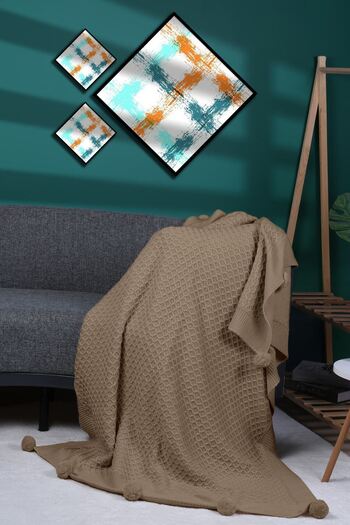 DOUX HOME Yeliz Knitwear Knitted Tv Blanket with 10 Pompoms 130 X 170 (Biscuit)