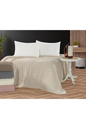 coton doux Doux Home Yasemen Knitwear Bedspread 240X260 Cm-(Stone)