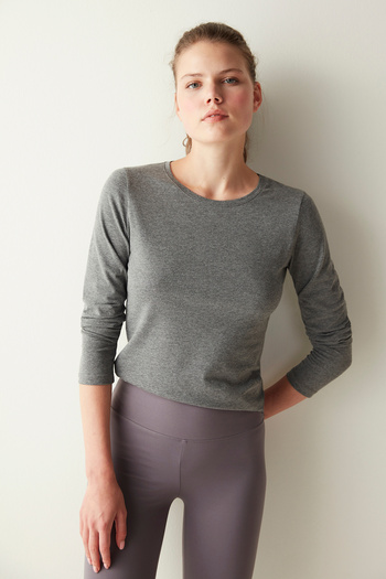 Penti Dark Gray Melange Basic Long Sleeve Top