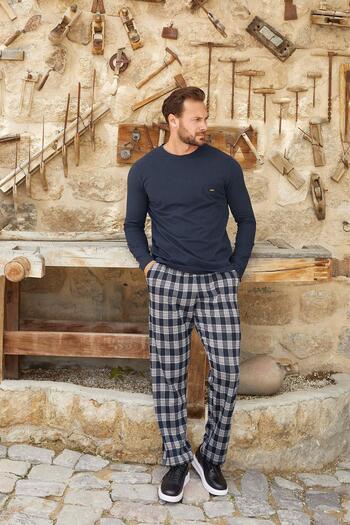Aydoğan Ανδρικό κοστούμι πιτζάμες Berk Jacquard Winter Navy Blue 3380