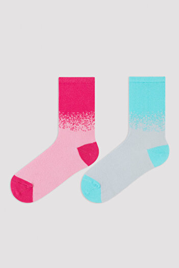 Penti Girl's Ombre Patterned Colorful 2-Piece Sock Socks