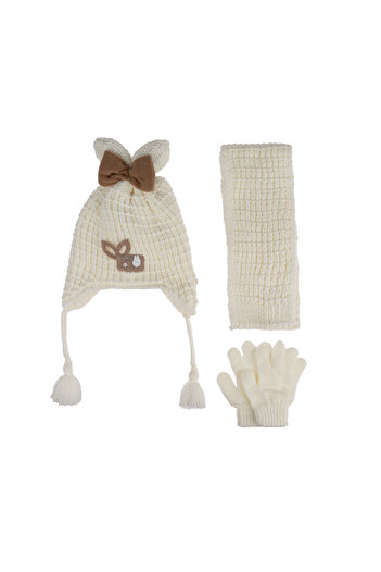 Aware Time Kitti 1-4 Years Old Baby Girl & Child Accessory Fleece Inside Scarf Beanie Gloves Set of 3