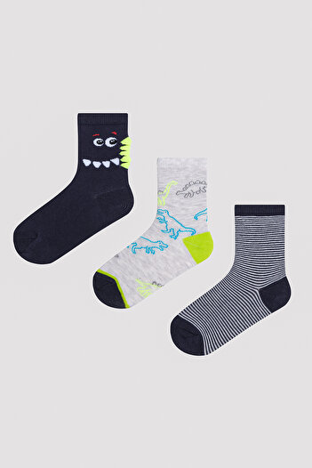 Penti Boy's Dino Face 3-Piece Multicolored Socks