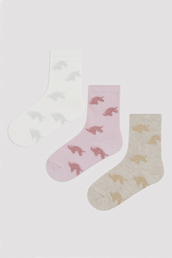 Penti Girl's Glitter Detailed Unicorn 3-Piece Socks