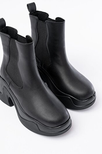 Aymood Fz-2400 Black High-Sole Elastic Daily Women's Boots