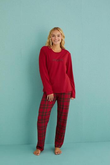 gd goldoremi 50902-47 Women's Inspire Milan Fabric Long Sleeve Plaid Pajamas Set