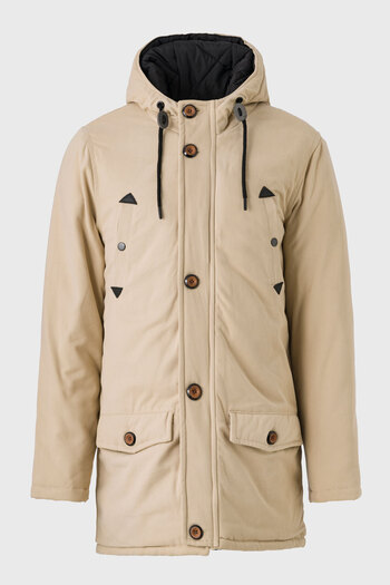 STONCS Men's Beige Gabardin Hooded Parka