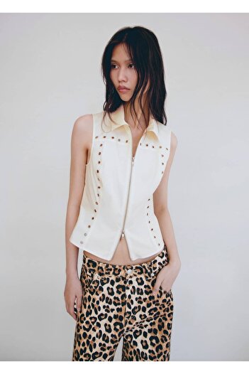 MANGO Woman Studded Zipper Blouse