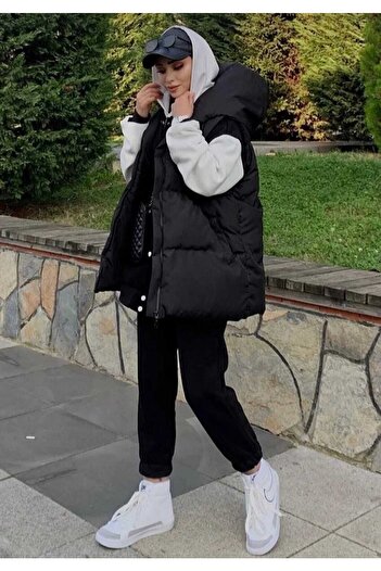 Avakado Kadın Kapüşonlu Şişme Yelek - Boyfriend