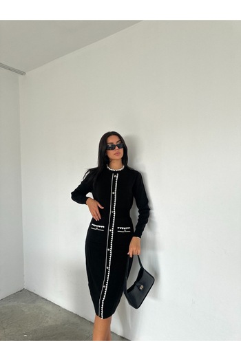 ABBA Black Midi Knitwear Dress - Crew Neck