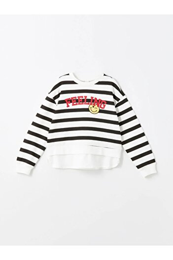 LC Waikiki Lcw Kids Ecru Printed Crew Neck Girl's Sweatshirt and Sweatpants