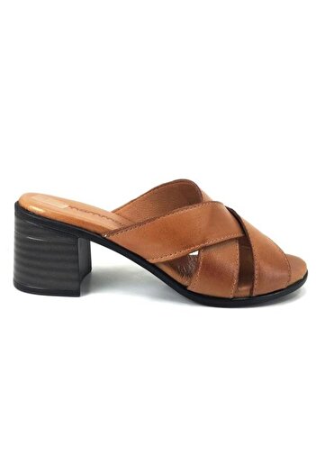 Mammamia 2365 Genuine Leather Daily Women's Slippers-Tan