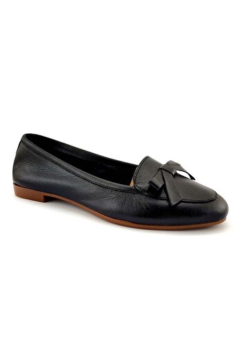 ALBİNİ 81693 Genuine Leather Women's Daily Ballerinas-Black