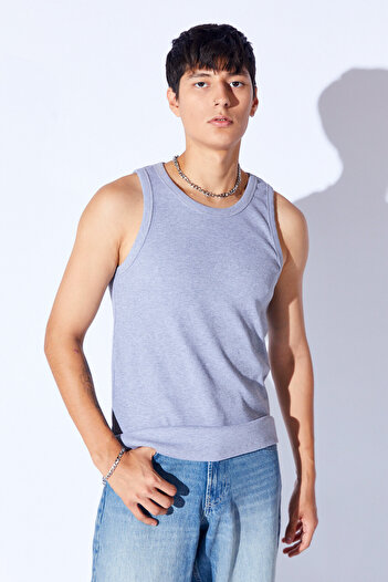 MAN EDITION Gray Halter Collar Ribbed Luxury Quality Men's Lycra Tank Top |   Ee 1000310055