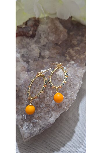 azra takı tasarım Women's Handmade Crystal, Color and Orange Dangle Earrings
