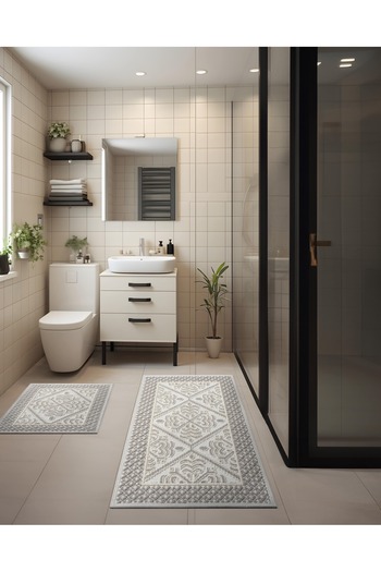 WOOF HOME Σετ μπάνιου Modern Bukle - Σετ 2 (ΦΥΣΙΚΗ/ΑΠΛΗ/ΚΟΜΜΟΥΡΑ ΑΝΤΙΓΛΙΣΤΡΙΚΗ ΒΑΣΗ)