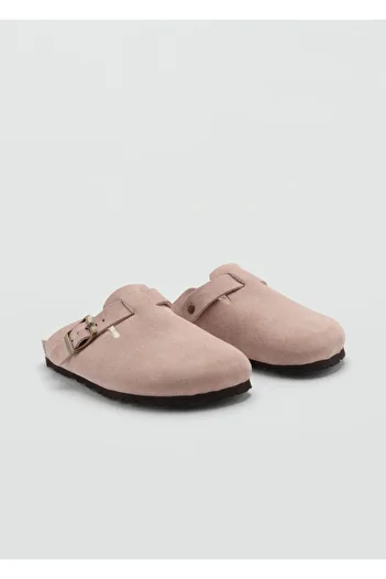 MANGO Kids Δερμάτινες παντόφλες με γούνα εσωτερικά
