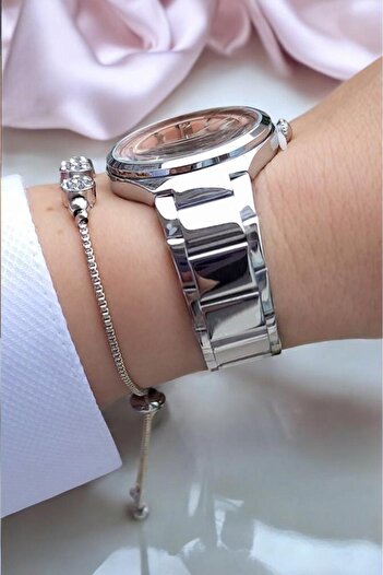Daniel Klein Pink Dial Steel Bracelet Women's Wristwatch - Jewelled Bracelet Gift