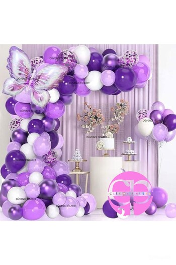 DÜVENCİ TİCARET MOR KELEBEK FOLYOLU BALON ZİNCİR SET