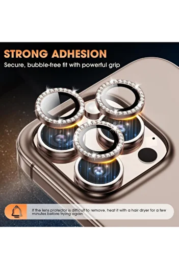 KVK PRİVACY Rhinestone Lens Camera Protection for iPhone 16 Pro/16 Promax - Desert Tempered Glass