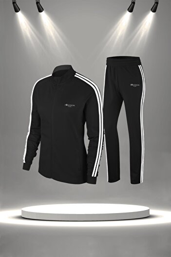 POSEIDON STORM Women's Black Supra Combed Cotton Tracksuit Set - Relaxed Fit S-