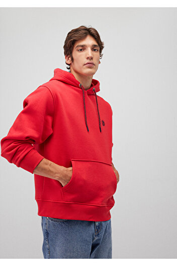 Mavi Logo Embroidered Hooded Red Sweatshirt 065809-82054