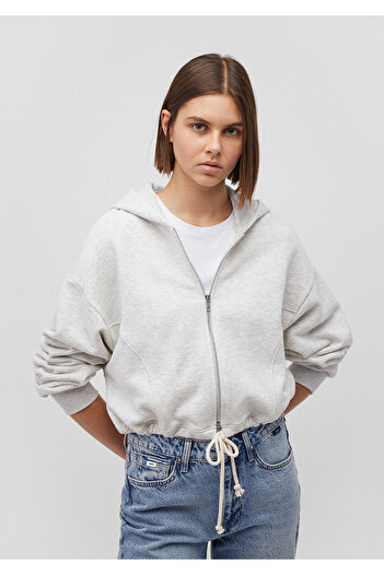 Mavi Hooded Zippered Gray Crop Sweatshirt 1611956-80084