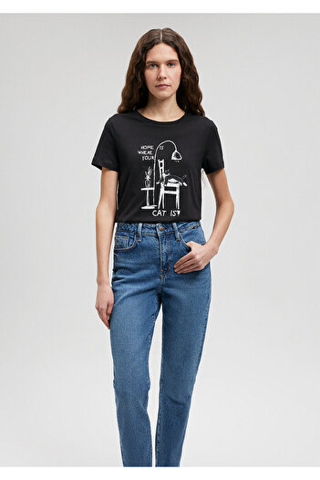 Mavi Μαύρο μπλουζάκι Cat Printed Slim Fit / Slim Fit1612390-900