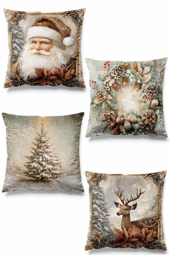 Pilloveland Διπλής όψης εμπριμέ Snowy Christmas Pattern Σετ 4 σουέτ ριχτάρι μαξιλαροθήκη - Πρωτοχρονιά - Χριστούγεννα