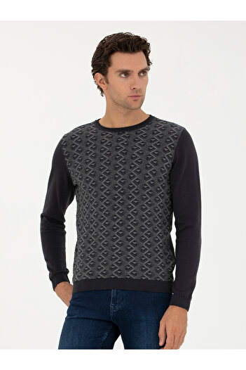 Cacharel Antrasit Slim Fit %100 Pamuk Bisiklet Yaka Triko Kazak 50234955-VR006