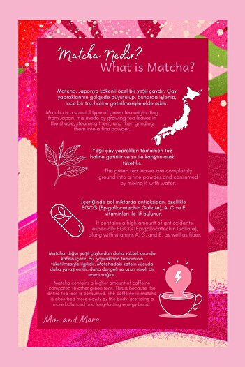 Mim and More Raspberry & Strawberry Matcha - Ahududulu Ve Çilek Aromalı Matcha, 50 gr