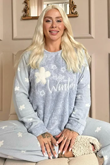 Pijamaevi Set de pijamale de pluș cu model Hello Winter pentru femei