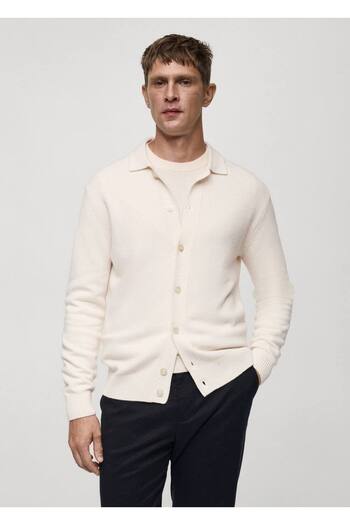 MANGO Man Ribbed Wool Cardigan