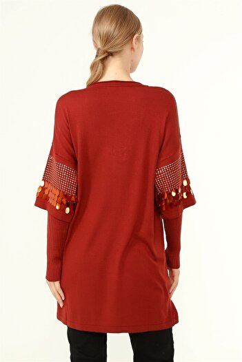 FTZ WOMEN Brick Color Women's Tunic - Front Sequin Detail, Model 21-1073