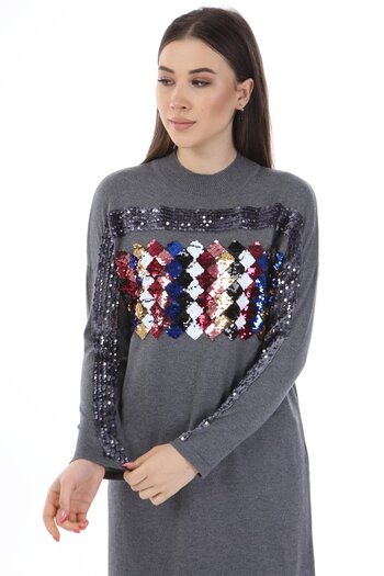 FTZ WOMEN Women's Sequin Front Knitwear Gray 21-1238