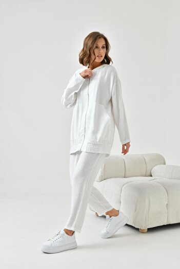 FTZ WOMEN Ecru Women's Set - Zippered and Hooded 30753
