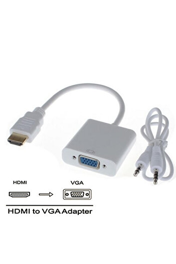 MAXGO 2003 Hdmi To VGA Kablo Çevirici Dönüştürücü Ses Destekli Görüntü Altın Uçlu Full HD