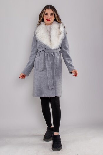 AYHAN 20259 Fur Collar Melted Lined Short Coat