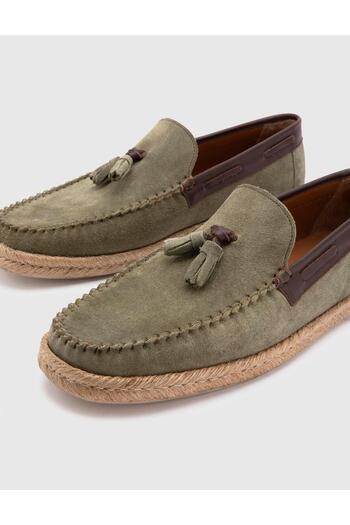 İLVİ Donato Genuine Suede Leather Men's Green Loafer Shoes